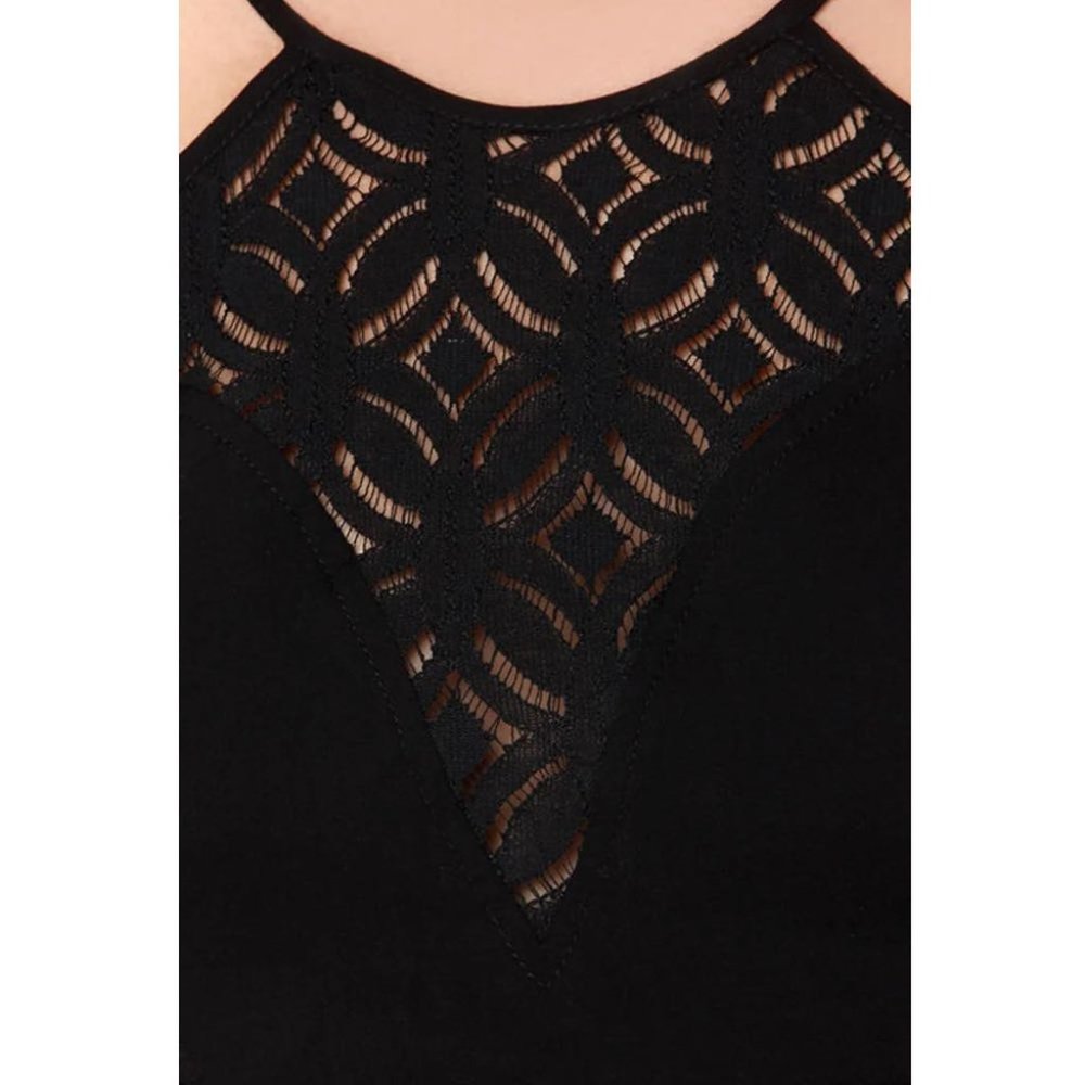 Hommage From Los Angeles Lace Inset Tie Back Crop Top in Black Size Medium - Picture 6 of 10